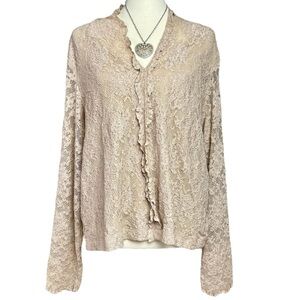 NWT VTG Coldwater Creek Womens 2X Long Sleeve Top Pucker Lace Cream Fairycore